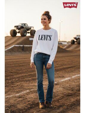 Levis White Crewneck Sweatshirt Black Logo Vintage Americana Retro Vibe Small